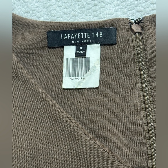 Lafayette 148 Cut&Sew Women 8 Brown New Wool Lined Midi Dress 3/4 Sleeve V-Neck - Picture 3 of 16